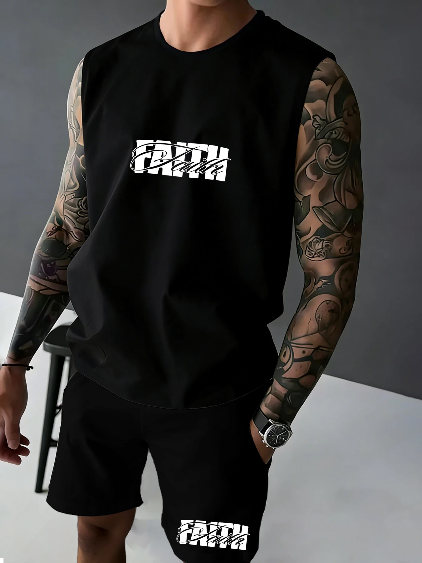 Men's Printed Sleeveless Tank Top and Shorts Set: Casual, Sports, and Leisure Summer Outfits
