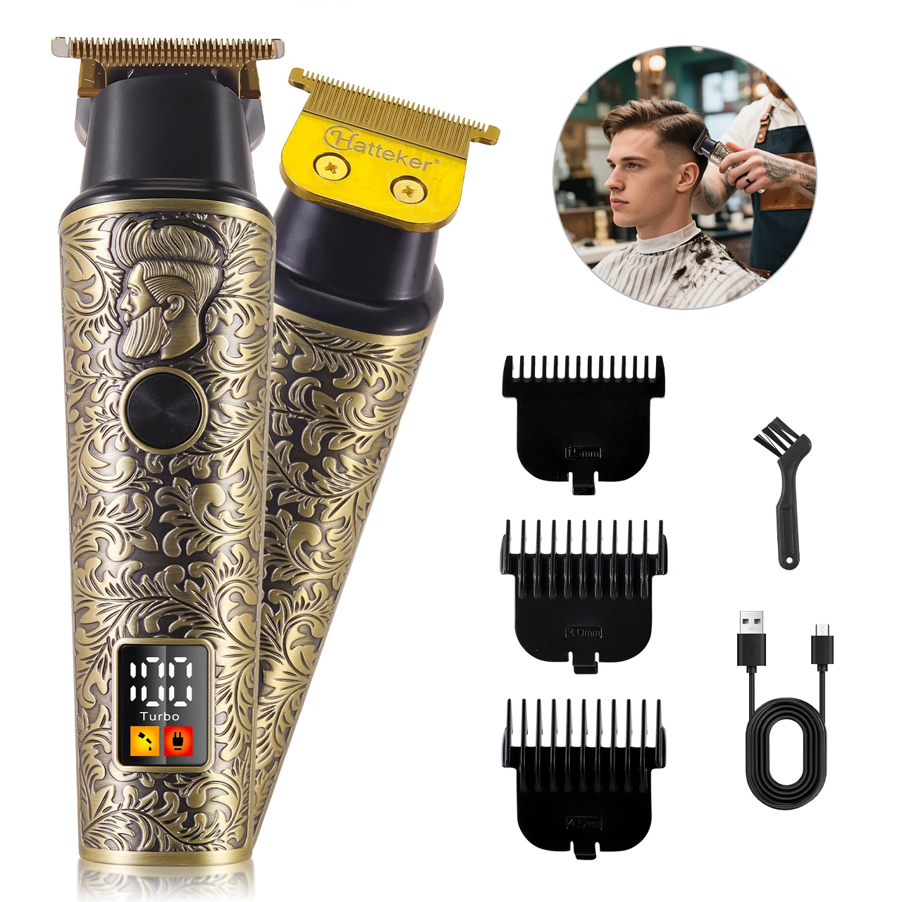 Hatteker Retro Clipper with Bald Head Sculpting Digital Display Salon-Grade Haircutting Razor Rechargeable Electric