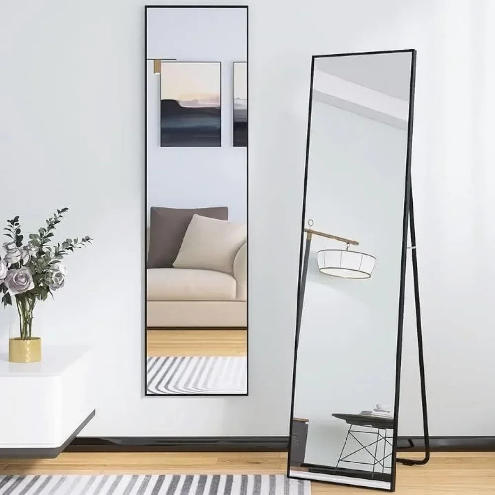 

59" x 16" Tall Full Length Mirror with Stand,Black Wall Mounting Full Body Mirror