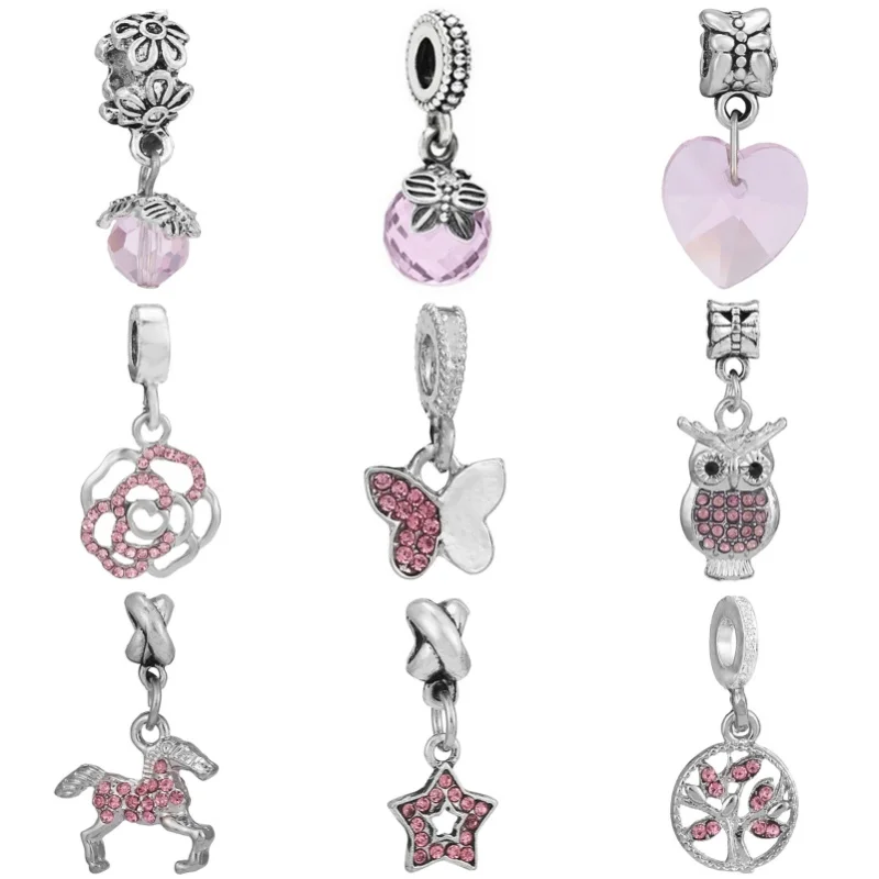 2024 New Pink Key Pendant Alloy Foot Ya Charms Beads Women Luxurious String Bracelet Gifts For Pandora DIY Fine Jewelry Gifts