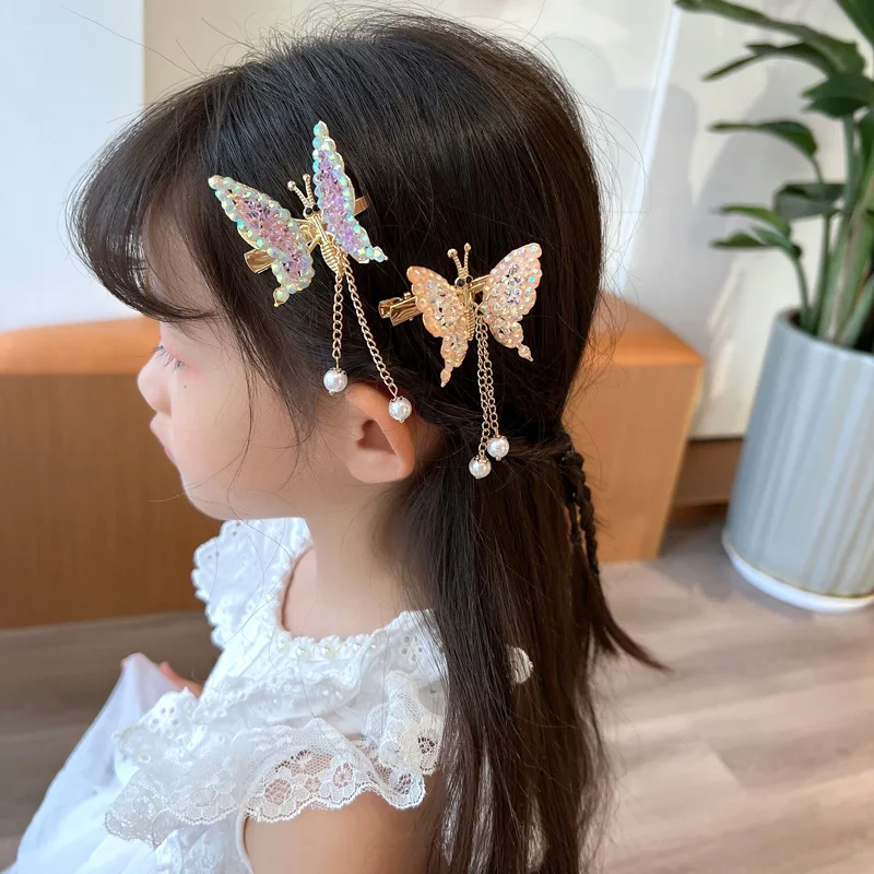 New Cute Moving Butterfly Hairpin Girls Tassel Barrettes Hair Accessories Shaking Move Wing Top clip Bangs Clip Jewelry