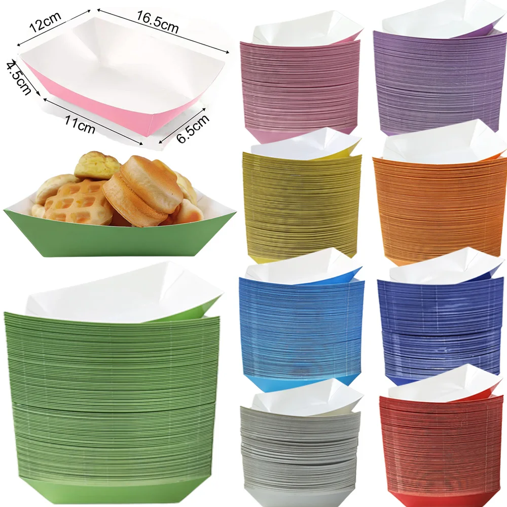 6/12/24/30/36 pçs bandejas de barco de comida de papel colorido mini navio em forma de doces lanches pipoca caixa de bandeja de papel kraft festa de aniversário suppli