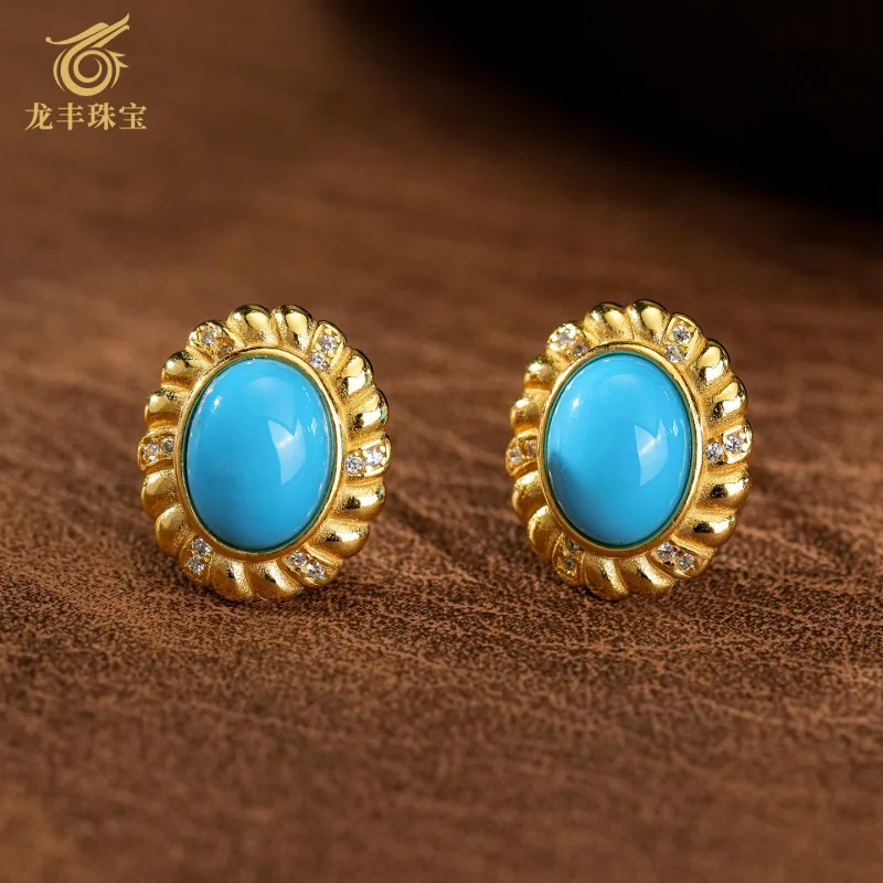 

Natural Green Turquoise Oval Shaped Earrings with Silver Plated 18k Gold Women