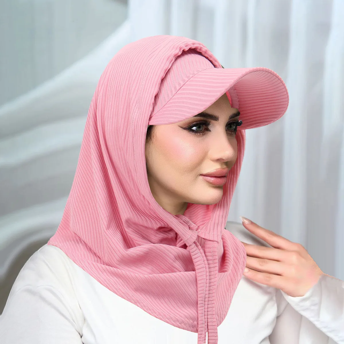 Women Baseball Cap Hijab Muslim Sets Head Neck Cover Instant Scarf Bonnet Wide Brim Visor Hat Islamic Headscarf Turbante Mujer