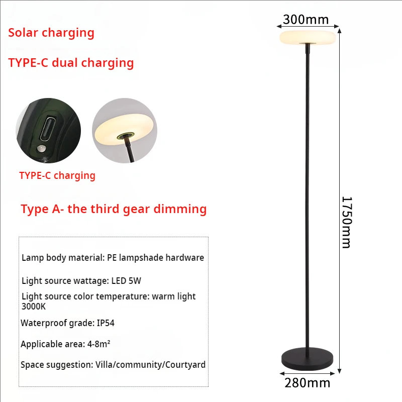 

HomestayCharging Advanced Villa Garden View Двор Кемпинг Открытый Водонепроницаемый Съемный Торшер Современный Солнечный Свет Газон