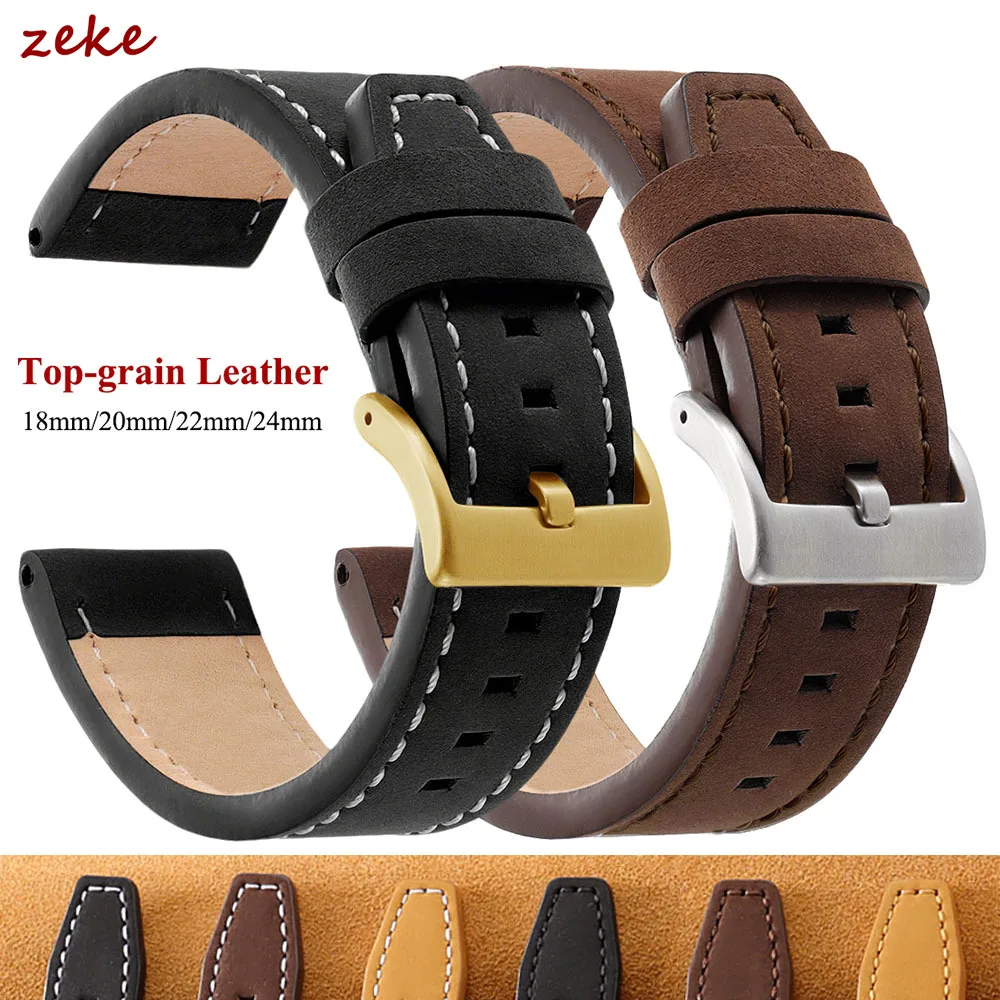 Vintage Dickes Mattes Leder-Uhrenarmband für Seiko für Omega Herren Braun Schwarz 18mm 20mm 22mm 24mm Ersatz-Uhrenarmbänder