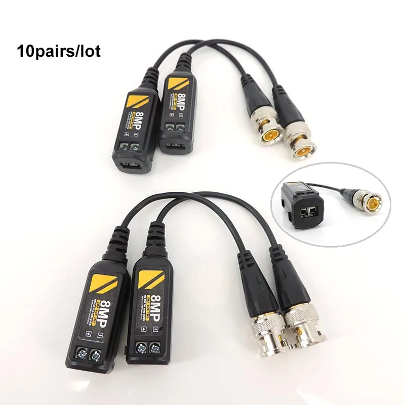 10pairs AHD/CVI/TVI 8MP 4K Twisted BNC CCTV Video Balun passive Transceivers UTP Balun BNC Cat5 CCTV UTP Video Balun A7