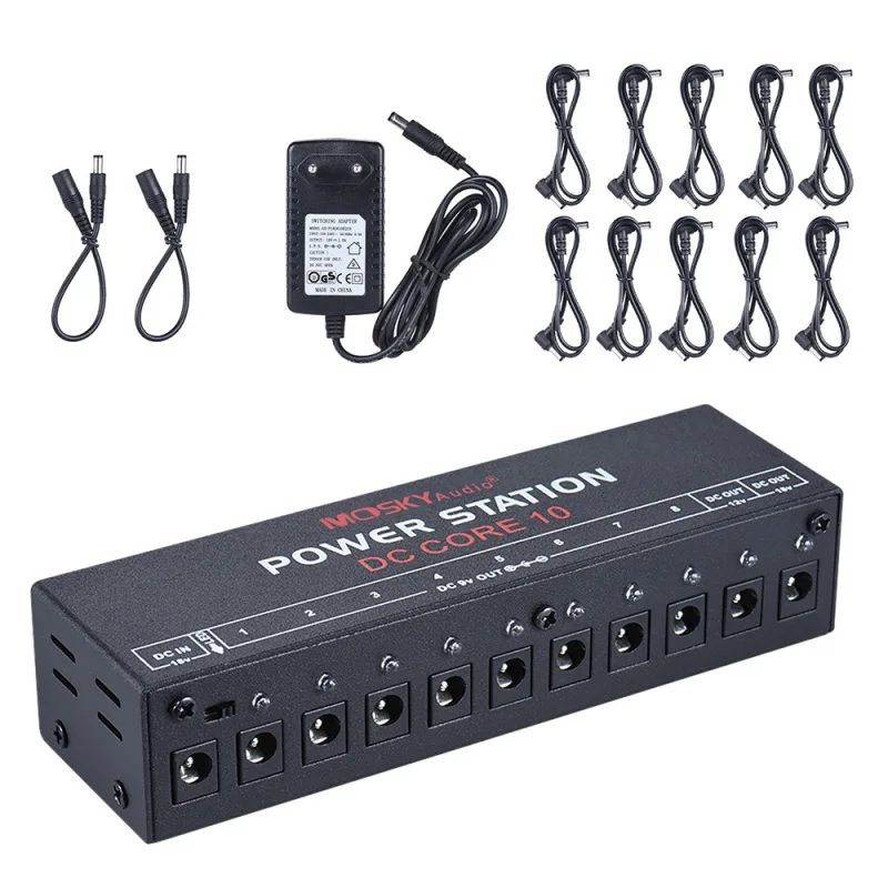 MOSKYAudio Mini Power Supply Station 10 Isolated DC Outputs for 9V 12V 18V Guitar Effect with Power Cables