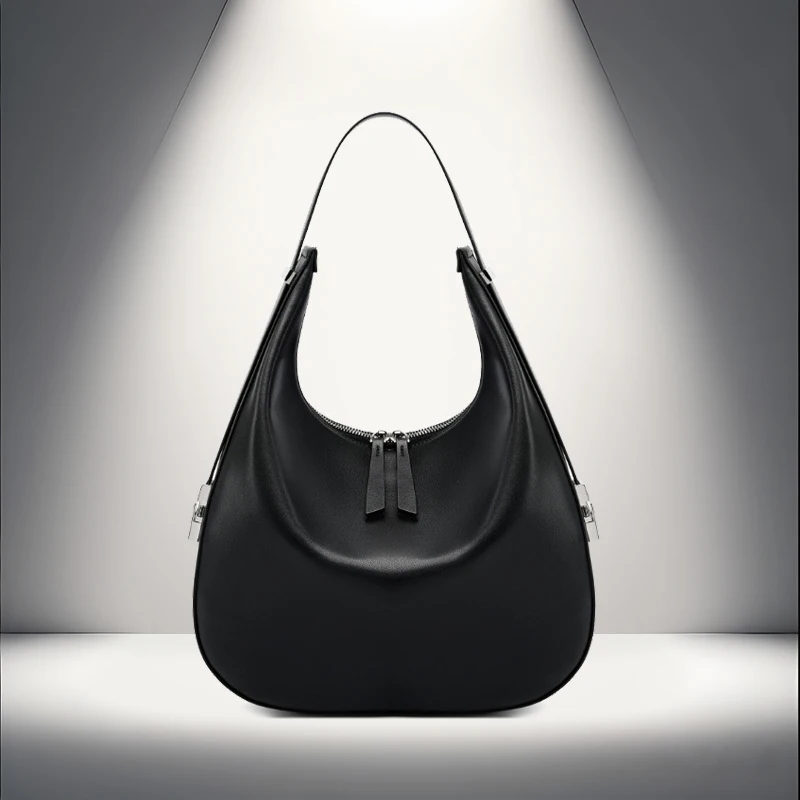 

Women's genuine leather crescent bag, high-quality simple casual cowhide handbag, large capacity shoulder bag, armpit bag