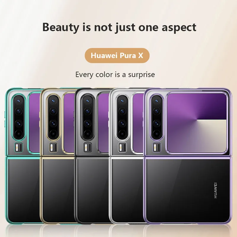 Ultra Thin Hard Electroplated Color Transparent Case For Huawei Pura X 5G Protection Back Anti Drop Shell With Tempered Glass
