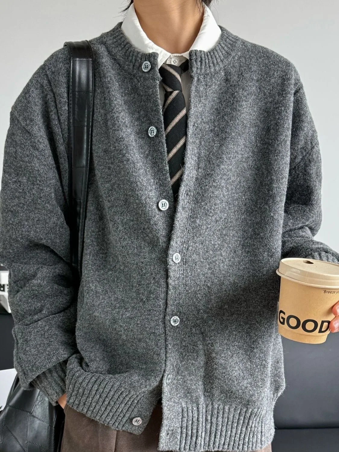 Autumn Winter Knitted Open Cardigan Sweater Men Women round Neck Heavy Lazy Style Warmth High Intelligence Sensation Jacket