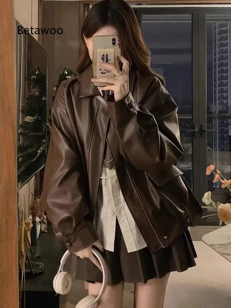 Women Cool Moto Jacket Loose Long Sleeve Biker Style Coat For Teen Girls Trendy Look Classic Outerwear To Match Various Bottoms