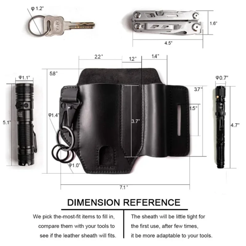 Cowhide Outdoor Survival Tool Waist Bag Men\'s Key Buckle EDC Waist Mounted Flashlight Tool Set Camping Folding Knife Cover