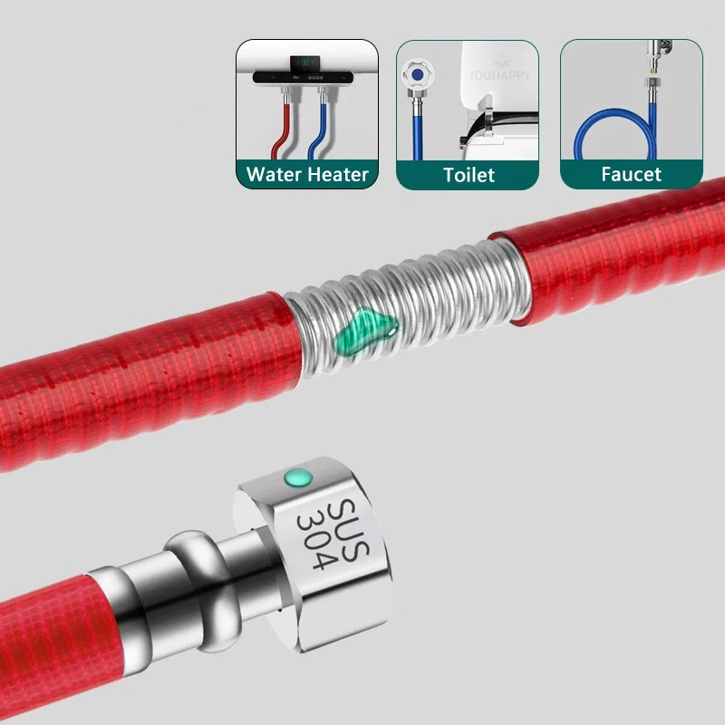 

60cm Water Heater Connector Hose 304 Stainless Steel Hose PVC Coated Explosion-proof Hot or Cold Water Inlet Pipe Gas Hose