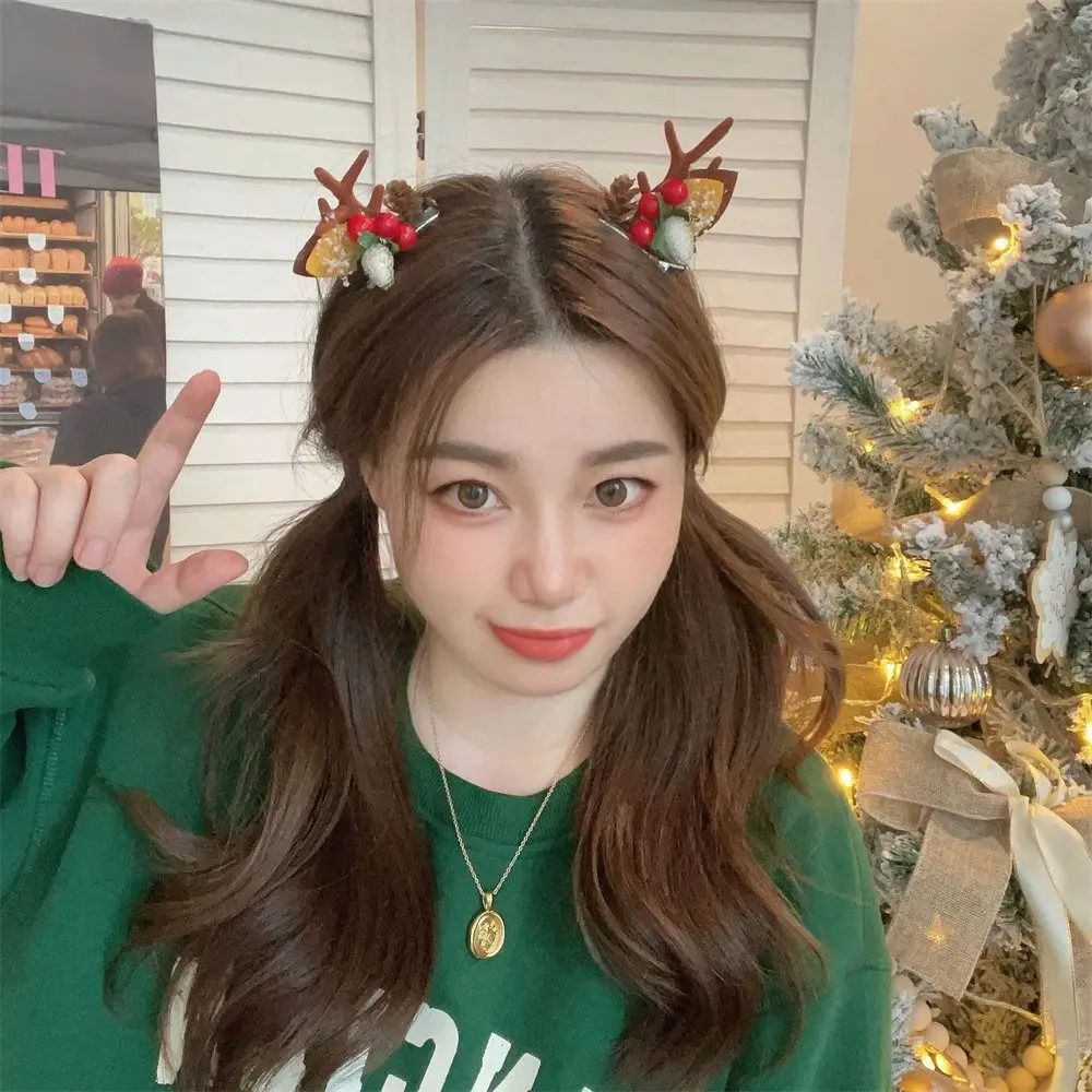 1 pair Bowknot Christmas Hairpin Sequin Snowflake Children Deer Antler Hair Clip Bear Christmas Tree Christmas Hat Headabnd