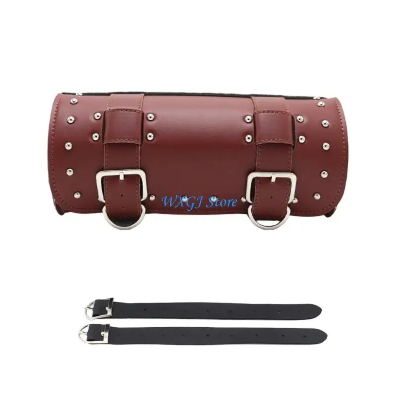 37JE Motorcycle Handlebar Storage With Gothic Punk Retro Design Waterproof PU Leather Multiple Compartment Tool