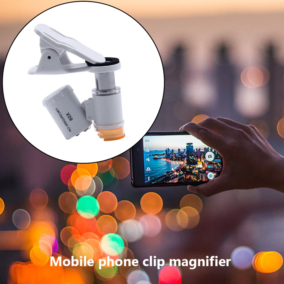 Mini Microscope 60x Pour Téléphone Avec LED & UV – Loupe De Poche Portable, Détecteur Billets Contrefaits, Bijoux, Détails