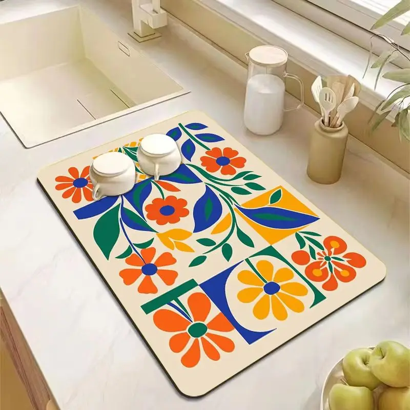 VIKAMA Warm Tone Cutout Leaf Kitchen Drain Mat Waterproof Heat Resistant Sink Tableware Absorbent Pad Home Decor