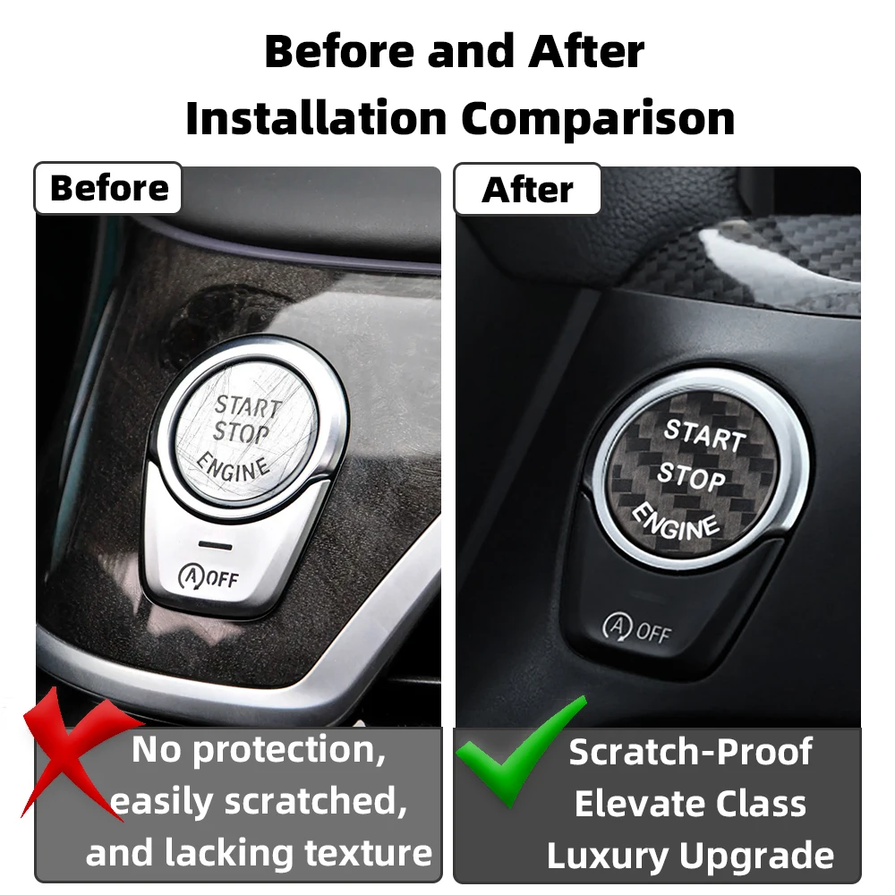 Suitable for Bmw Car One-Touch Start Button Cover, Real Carbon Fiber Flat Switch Decorative Sticker Cover F20 F21 F22 F23 F30 F31 F32 F33 F10 F11 F12 F13 F01 F02 X1 F48 X3 F25 X4 F26 F15 F16 G30 G38 g