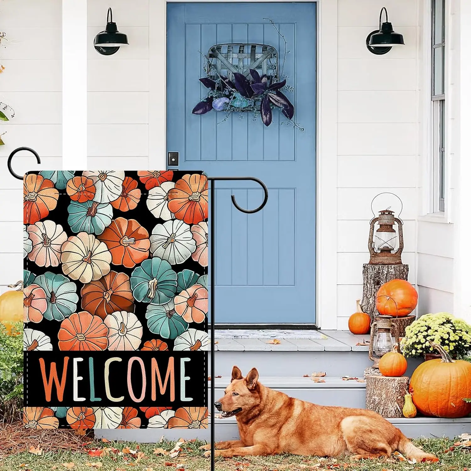 Dyrenson Welcome Fall Colorful Pumpkin Decorative Garden Flag, Autumn Thanksgiving Farmhouse Yard Outside Home Decoration, R UUN