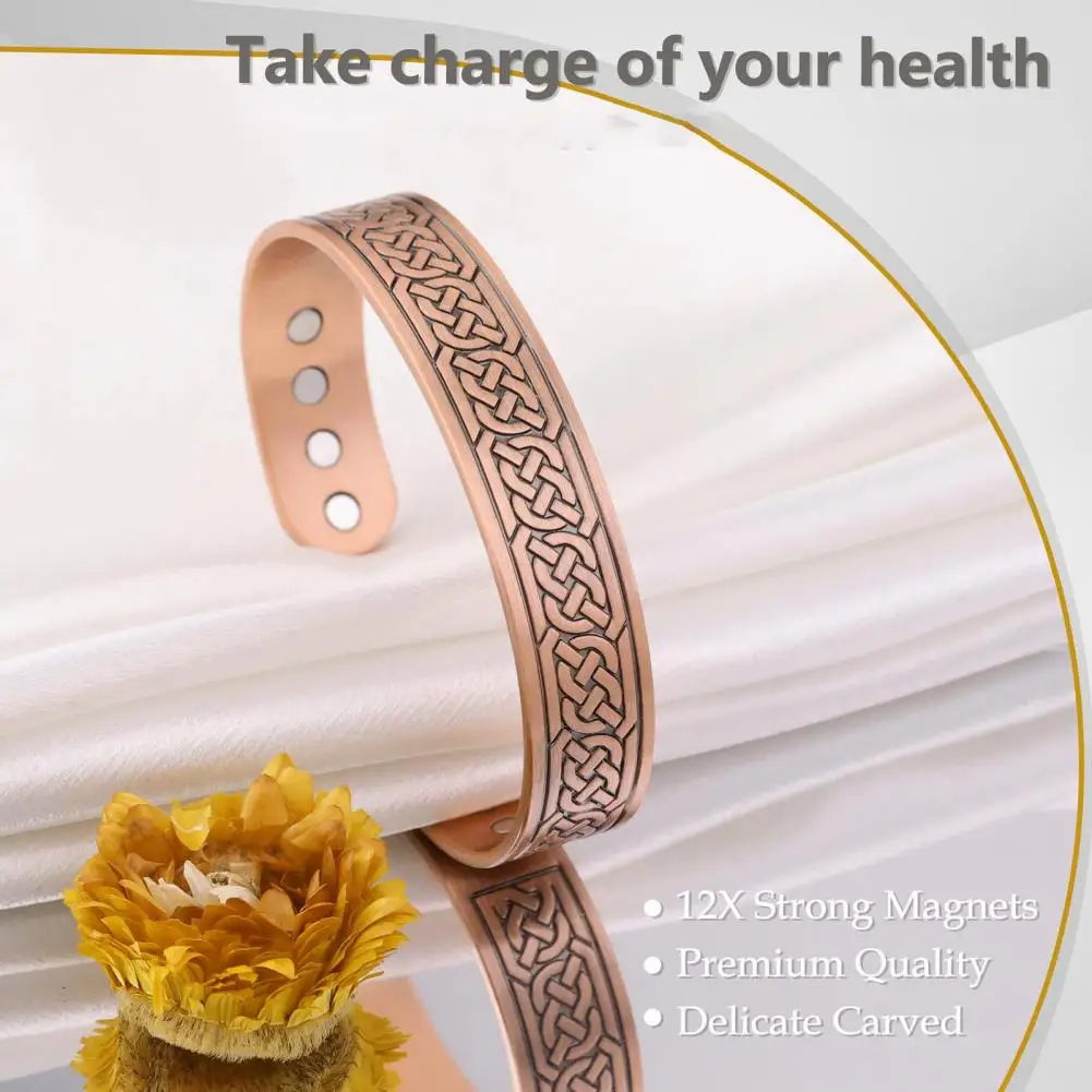 Health Benefits Magnetic Bracelet Retro Engraved Copper Men's Magnet Bracelet Adjustable Circumference for Positive for Men