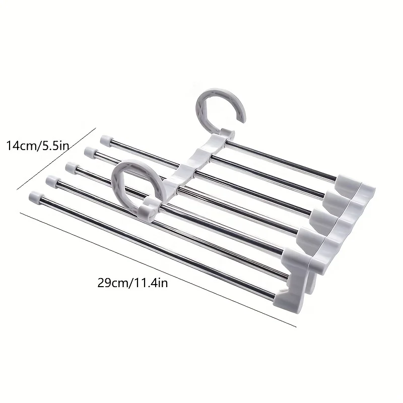 5In1 Magic Trouser Rack Hangers Stainless Steel Folding Pant Rack Tie Hanger Shelves Bedroom Closet Organizer Wardrobe Storage