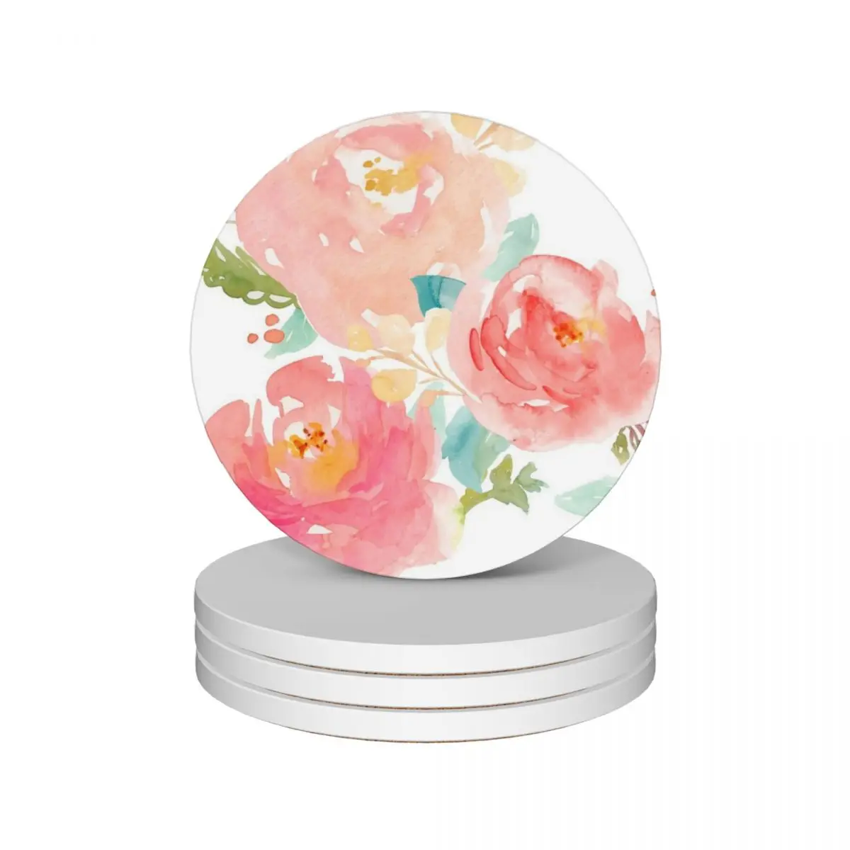 

Peonies Watercolor Bouquet Ceramic Coasters (Set of 4) mat for dishes for drinks set ceramic stand Coasters