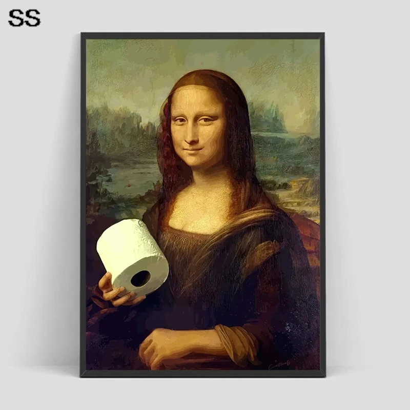 Engraçado banheiro rolo de papel higiênico pintura em tela mona lisa impressões em tela cartazes modernos sala estar pinturas decoração casa presente