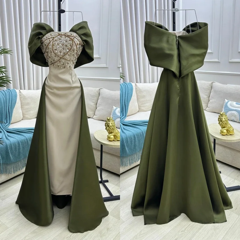 فساتين سهرة حلوة أنيقة باللون الأخضر مطرزة طويلة مناسبة مخصصة للحفلات الراقصة للجنسين جيرسي ريترو دبي فستان زفاف مخصص #1