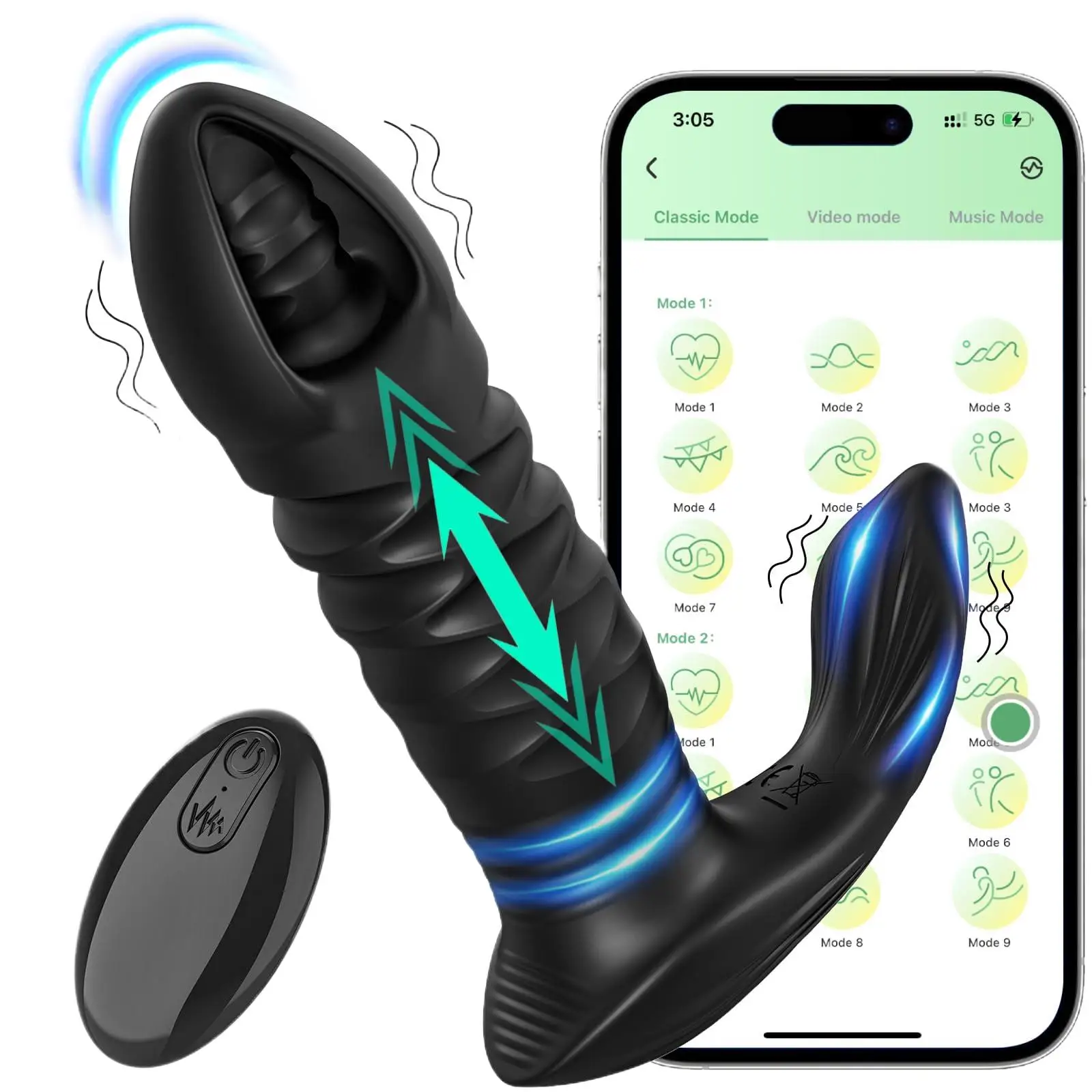 

Prostate Massager Thrust Vibrator, 3-in-1 Vibration Sex Toy Dildos with 10 Thrust Modes and Vibration, Application and Remote C