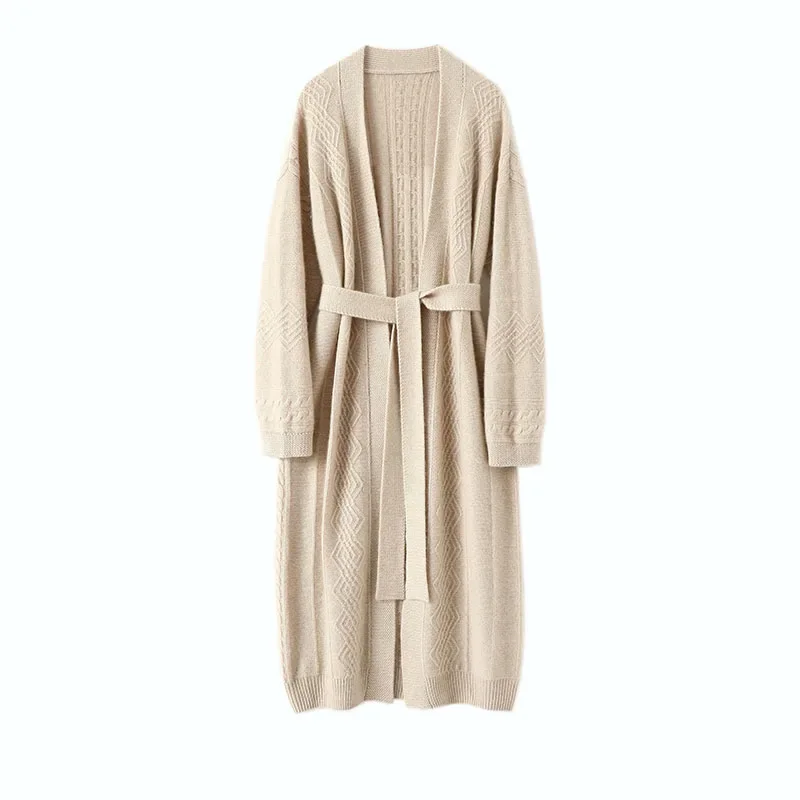 Long Cardigan Women Thick 100% Cashmere Winter Warm Sweater Women New Latest Fashion for Women Clothes Belt