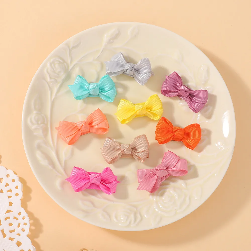 Zufällige Farbe, 20 Stück, schöne Mini-Haarspangen mit Ripsband-Schleifen für Mädchen, 1,5 Zoll, Baby-Pony-Schleifen, Haarnadeln, Fotografie-Requisiten