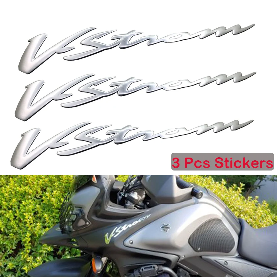 1 Pair 3D Chrome Motorcycle Emblem Badge Decals Scooter Motorbike Reflective Stickers For Suzuki Vstrom 250 DL 650 1000 XT