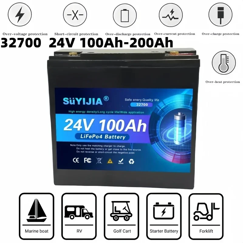 

New LiFePO4 32700 24V 100Ah-200Ah Solar Battery with Built-in 200A Rechargeable Off-grid Power125