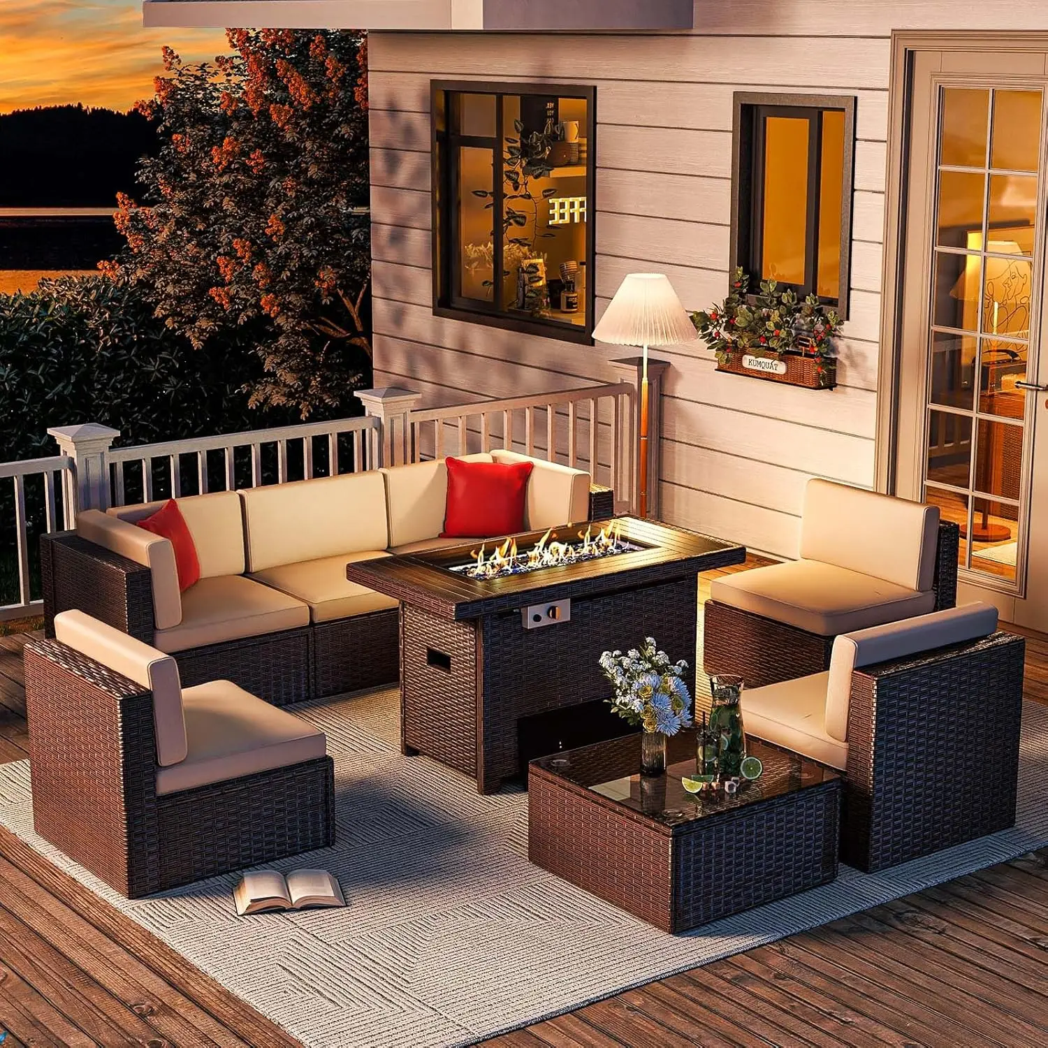 Set with Coffee Table for Patio, Garden, and Backyard, Small Size People