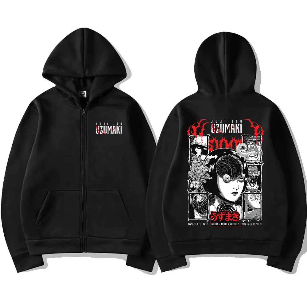 Anime Junji Ito Spirale Uzumaki Kirie Goshima Reißverschluss-Hoodie Herbst Winter Herren Damen Manga Gothic Horror Zip-Up-Jacke Streetwear – Detail 3