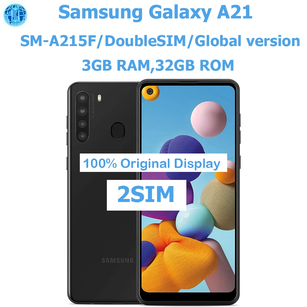 هاتف Samsung Galaxy A21 الذكي الذي يعمل بنظام Android مقاس 6.5 بوصة 4000 مللي أمبير في الساعة النسخة الأوروبية 2SIM SamsungSmartphoneNFCOفتح الأصلي #1