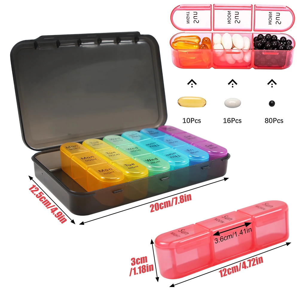 Pill Organizer 4 Times a Day, Daily Pill Box Organizer, Weekly Medicine Organizer, Pill Box 7 Day to Hold Vitamins, Medication