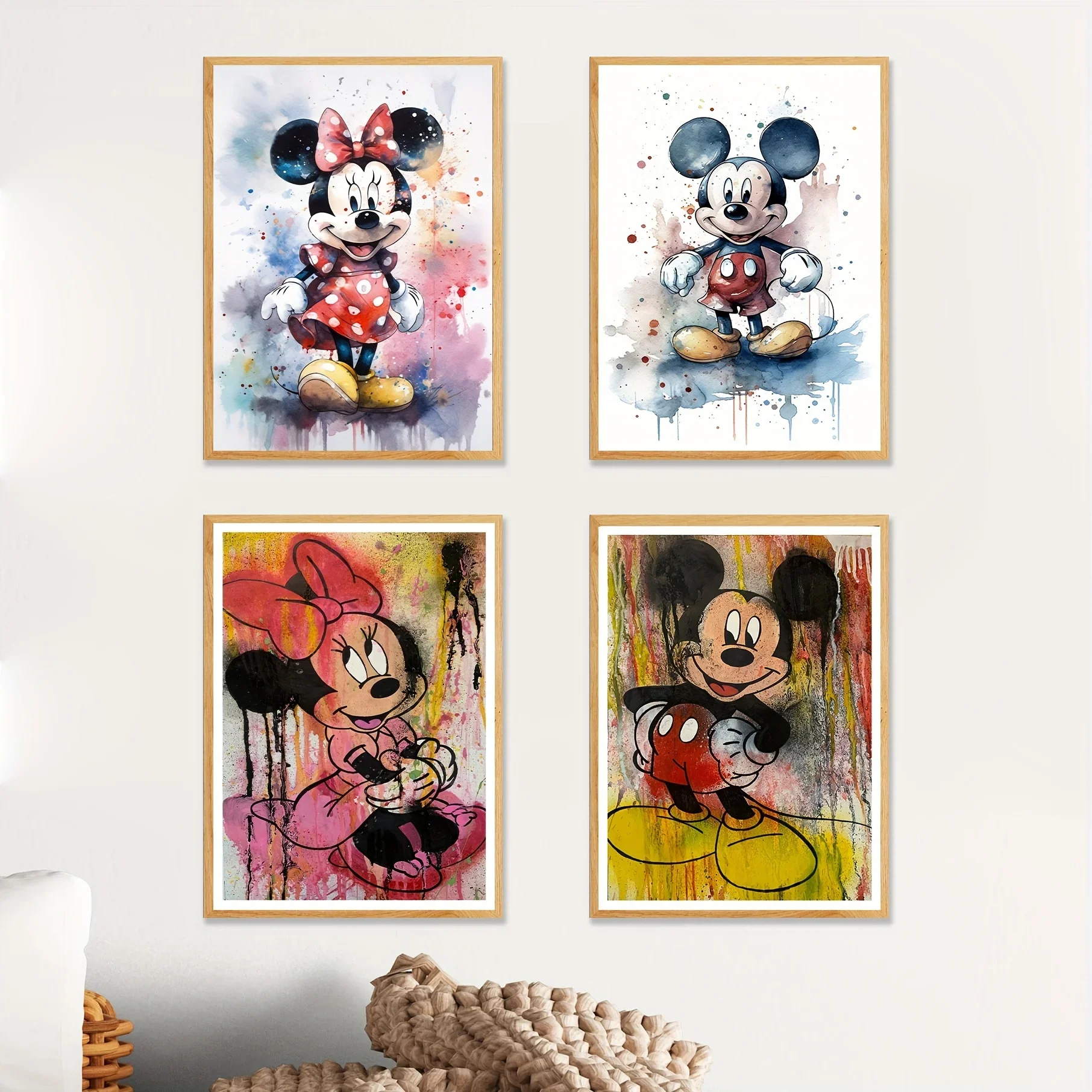 

Mickey Mouse and Minne Mouse Art Prints Watercolor Posters Birthday Gift Disney Wall Pictures For Girls Room Boys Room Decor
