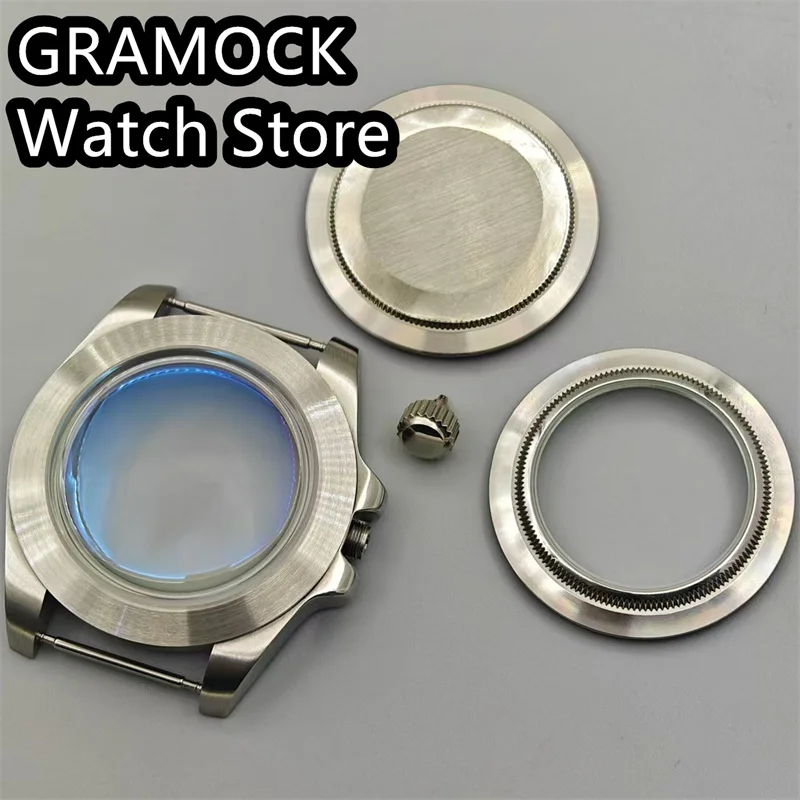 GRAMOCK 40mm Brushed Watch Case Blue AR Domed Glass Fixed Inesrt Fit NH34 NH35 NH36 NH37 NH38 NH39 ETA2824 PT5000 Movement