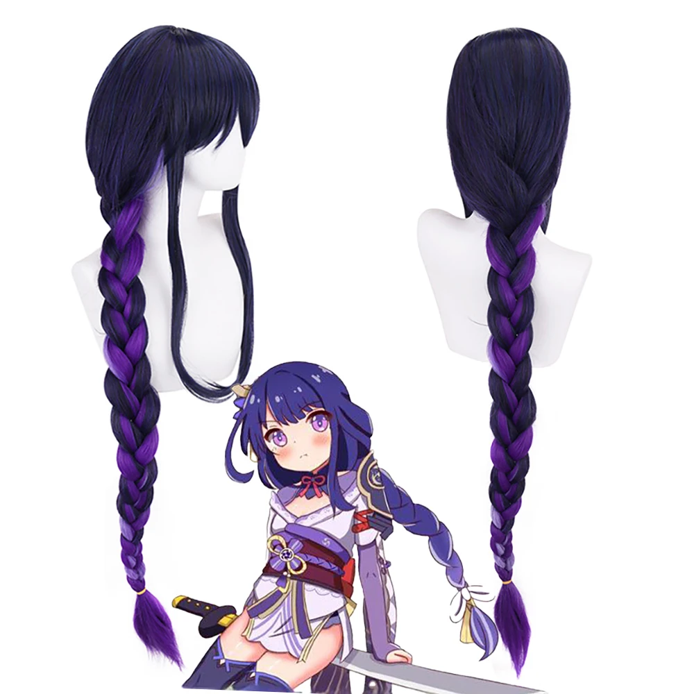 

Raiden Shogun Cosplay Wig No-Styling Needed Purple Gradient Extra Long Braid Heat Resistant Synthetic Hair for Halloween Party