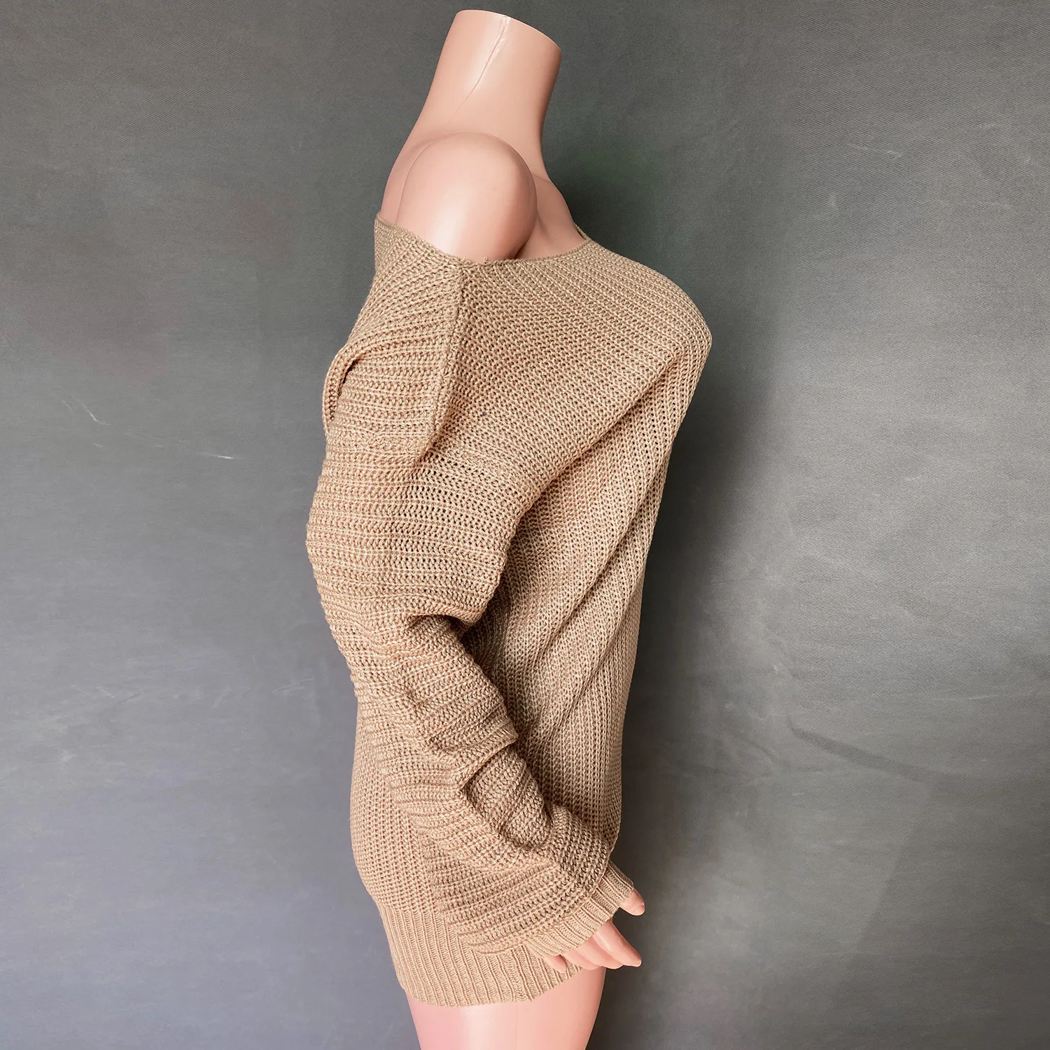 Cryptographic Casual Knitted Mini Dress Women Autumn Winter Sweaters Balloon Long Sleeve Knitwear Women\'s Dresses Loose Jersey