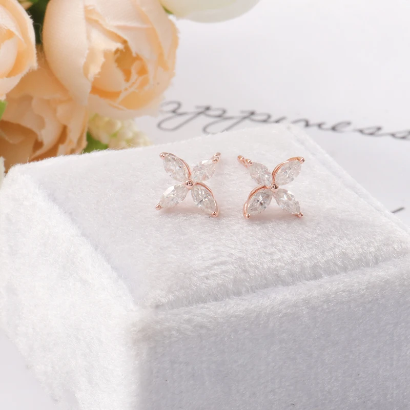 بروفانس 18/14/10K الذهب الوردي أربعة أقراط أحجار مويسانيتي ماركيز مع شهادة GRA للنساء مجوهرات عصرية مخصصة