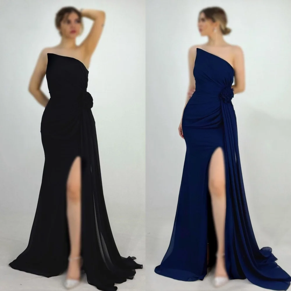 

Customized Modern Style Elegant Handmade Flower Pleat Mermaid Strapless Long Dresses Bespoke Occasion Dresses Matching Classic