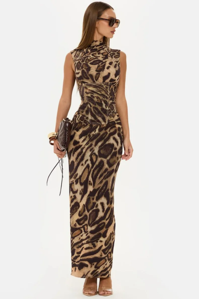 Leopardenmuster Tailliertes Slim-Fit-Kleid für Damen Zweiteiliges Set für Urlaub, Abendessen, Geburtstagsfeier Elegantes Damenkleid – Detail 10