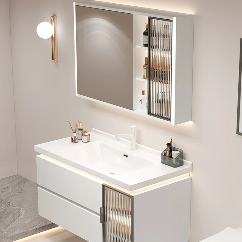 Intelligent Ceramic Drawer Bathroom Cabinets Mirror Integrated Basin Washbasin Bathroom Cabinet Gabinete Toilet Furniture YX50BC