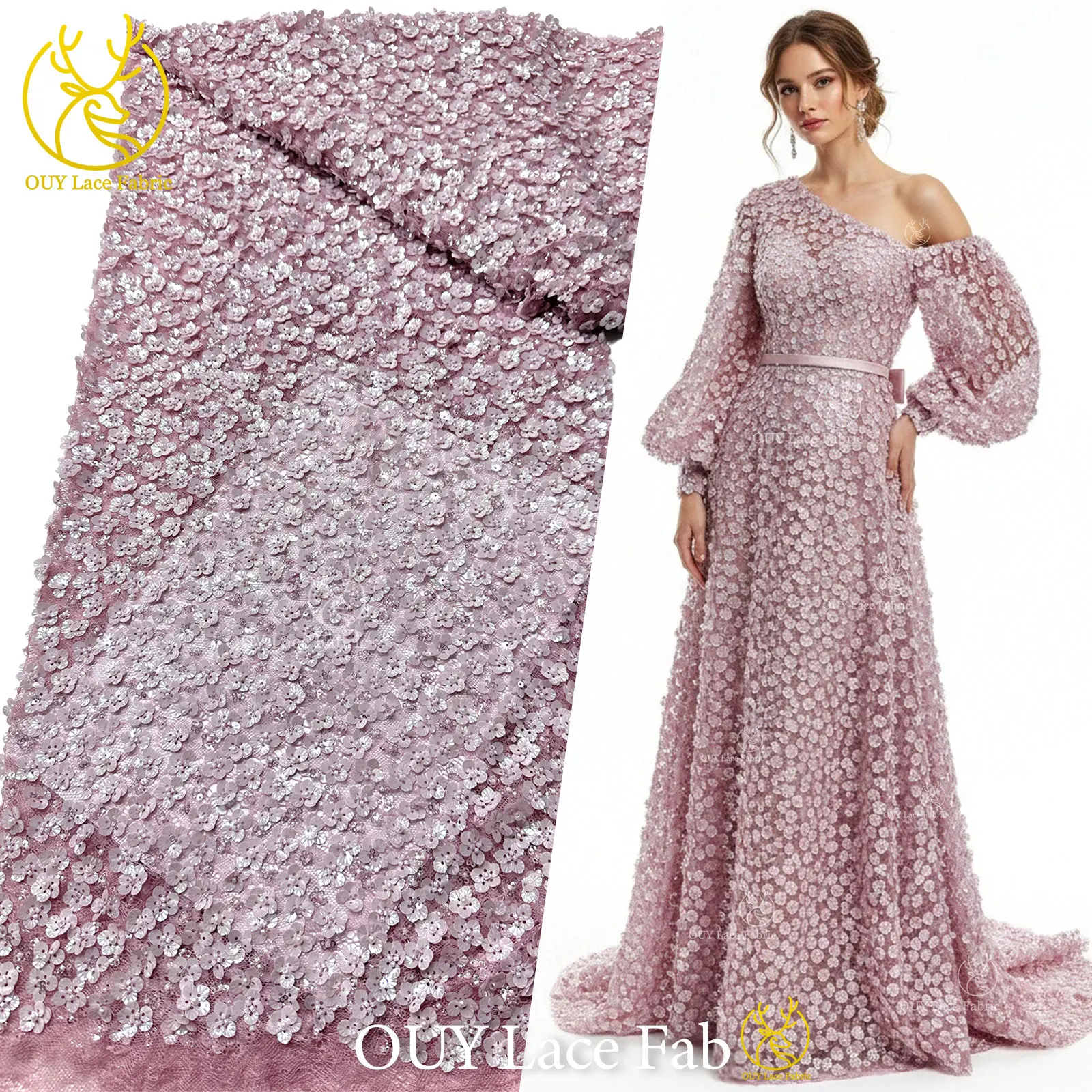 

Hot-selling African Sequin Beaded Lace Fabric 2026 High-Quality Nigerian Lace Fabric for Women's Wedding Gown Sewing Material
