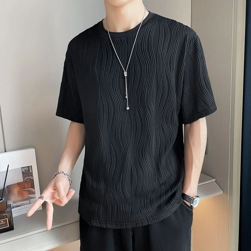 New Arrival Men's Summer Wave Pattern Short Sleeve T-Shirt Lightweight Quick Dry Loose Fit Trendy Student Sports​