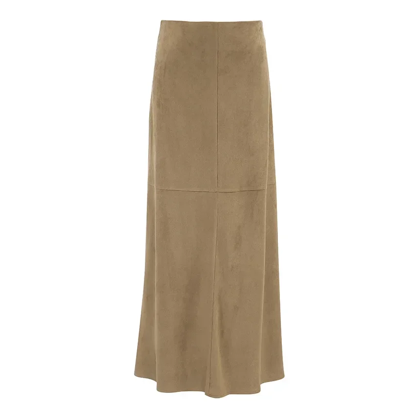 Women Autumn Winter Elegant Vintage Fashion Velvet Long Skirt Khaki Slim Straight Skirt Zipper Solid Color Streetwear Skirt 2024