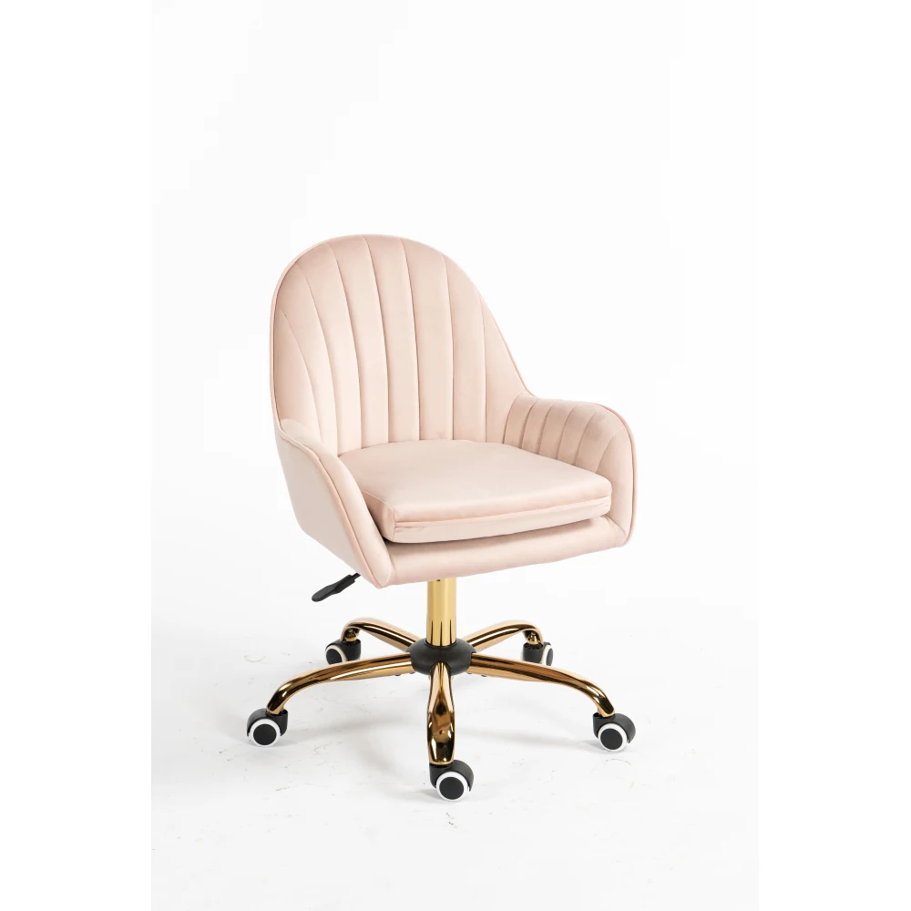 

Velvet Home Office Chair with Wheels, Cute Chair with Side Arms and Gold Metal Base for Living Room